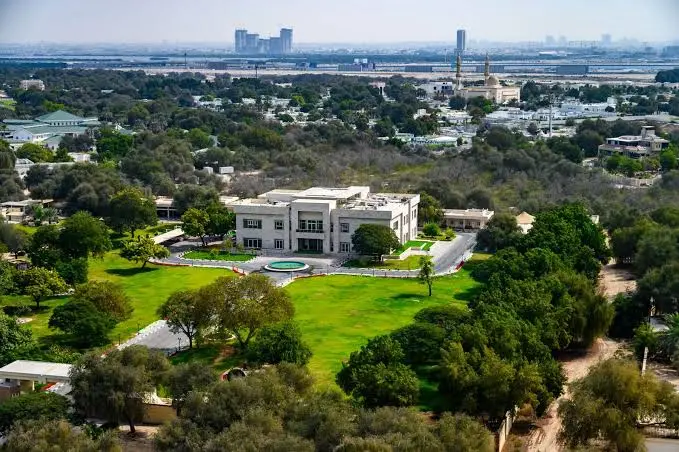 Aerial view of green, low-rise east Dubai